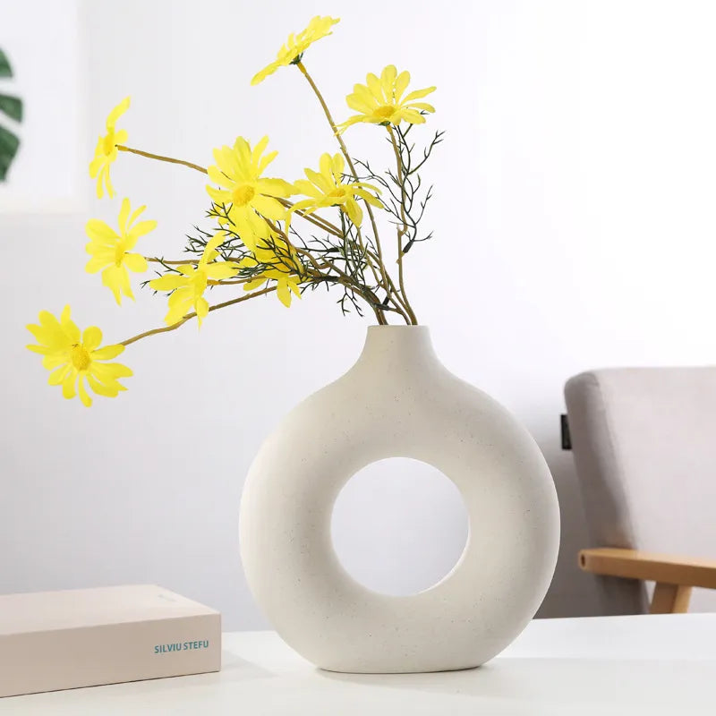 Ceramic Halo Vase - Modern Boho Chic Flower Vase